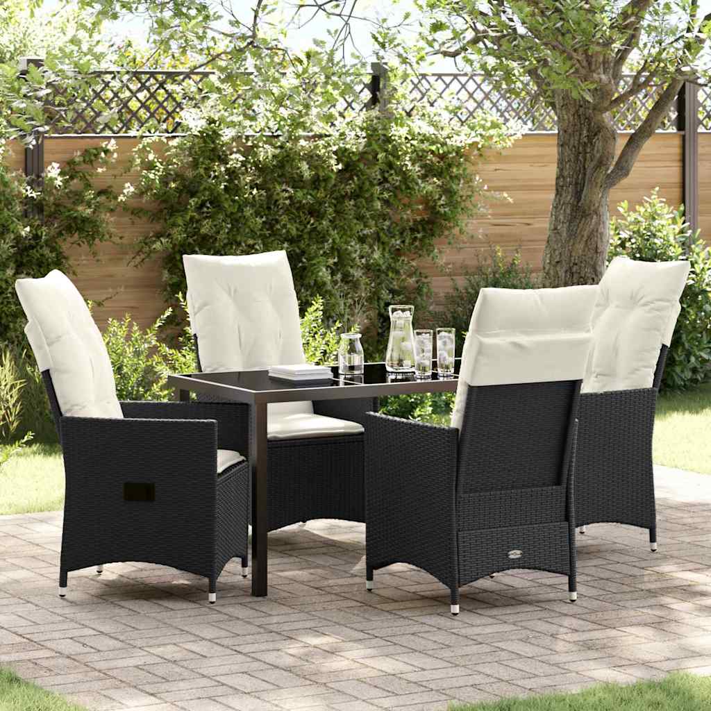 Garden Dining Set with Cushion 5 pcs Black Poly Rattan
