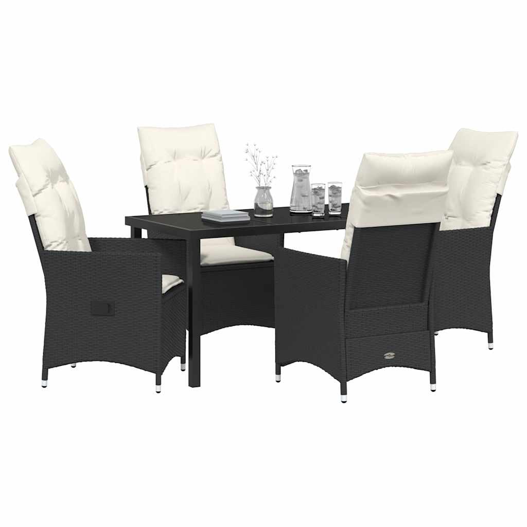 Garden Dining Set with Cushion 5 pcs Black Poly Rattan