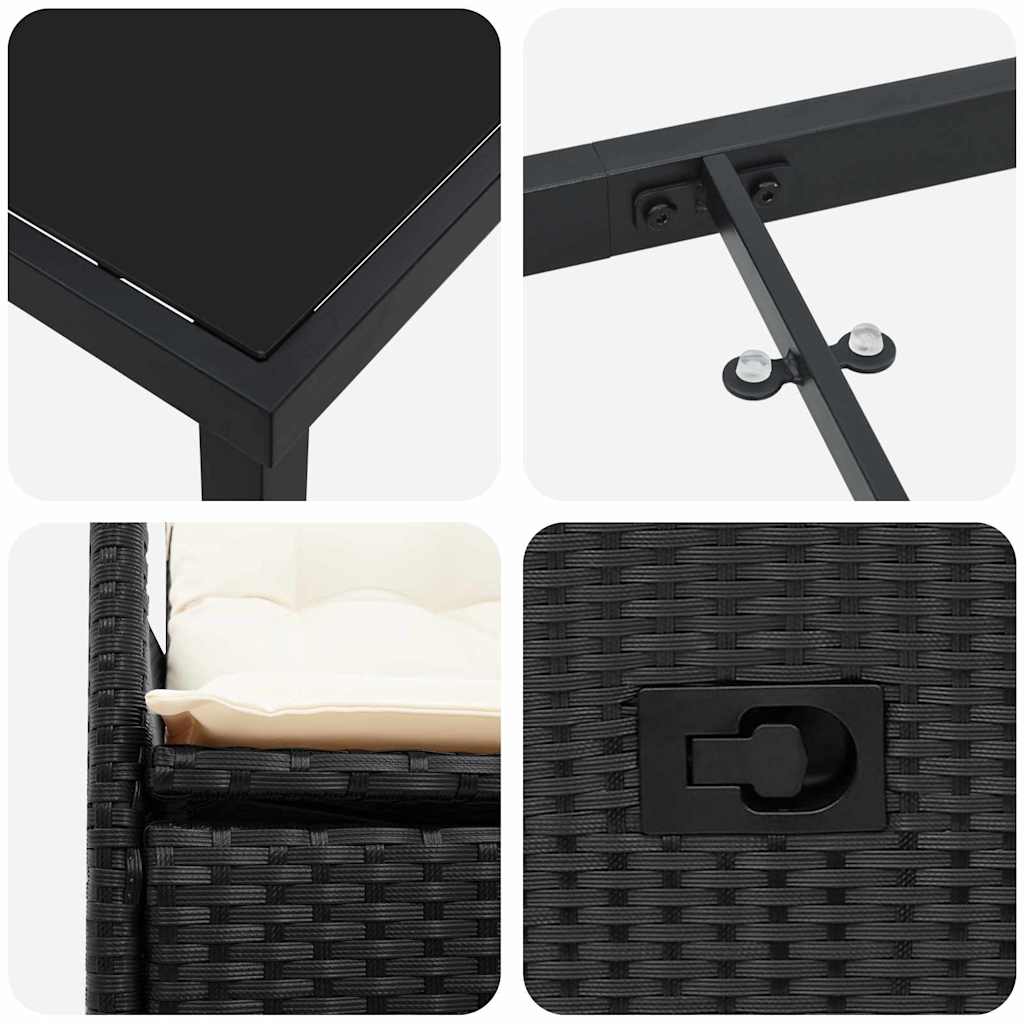 Garden Dining Set with Cushion 5 pcs Black Poly Rattan