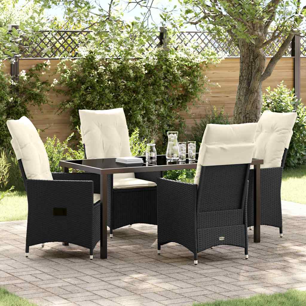 Garden Dining Set with Cushion 5 pcs Black Poly Rattan