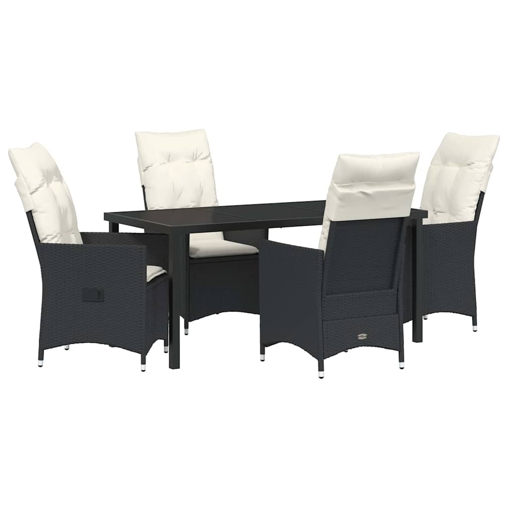 Garden Dining Set with Cushion 5 pcs Black Poly Rattan