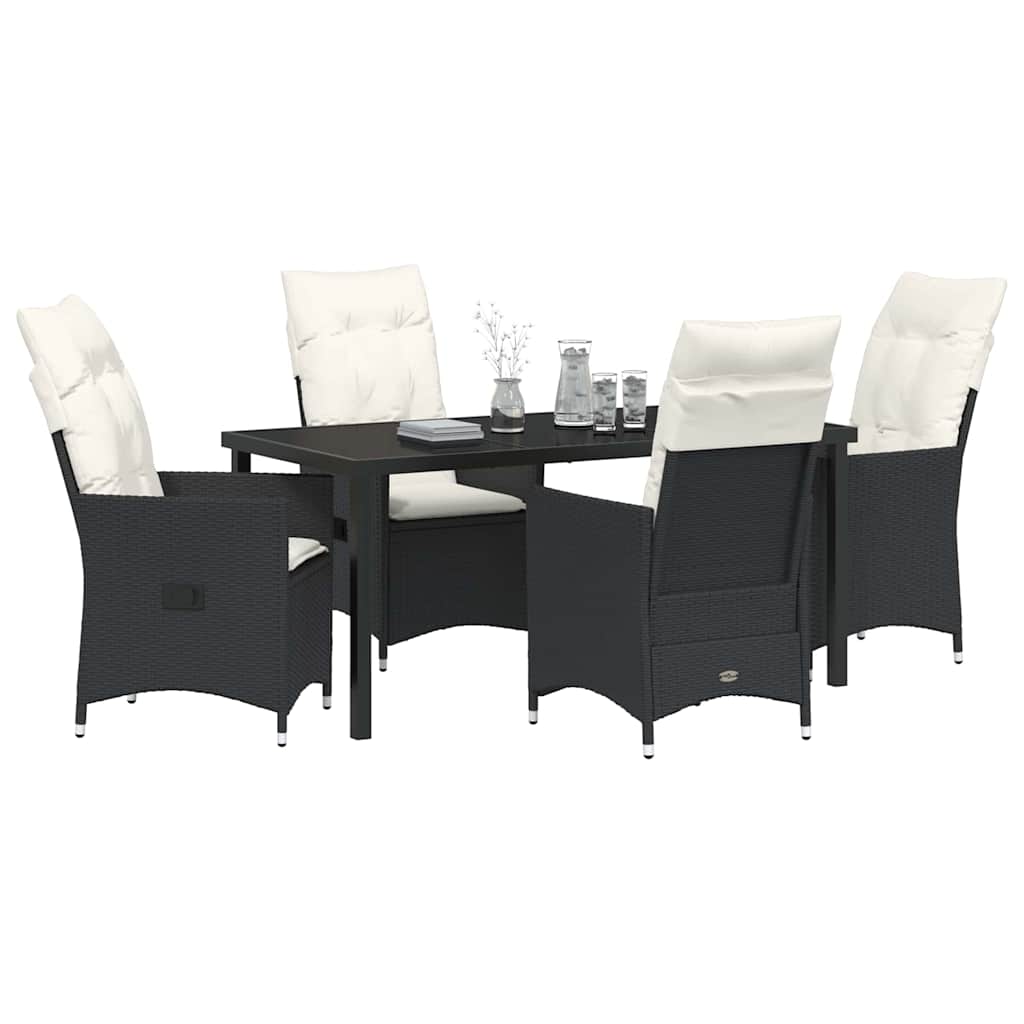 Garden Dining Set with Cushion 5 pcs Black Poly Rattan
