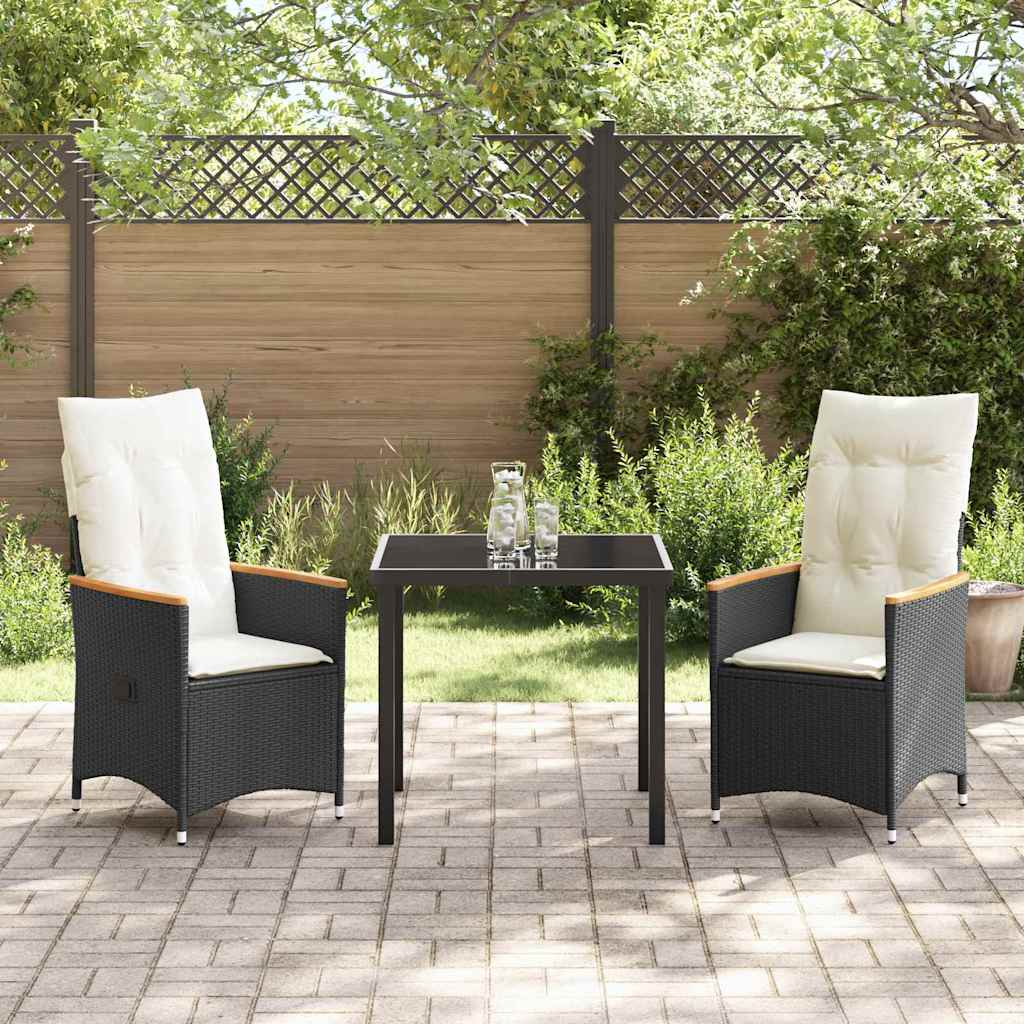 Garden Dining Set 3 pcs Black Poly Rattan