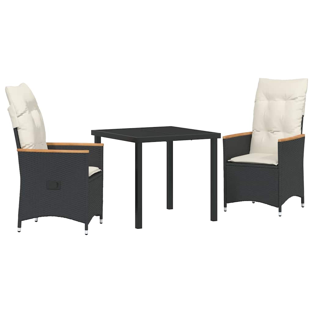 Garden Dining Set 3 pcs Black Poly Rattan
