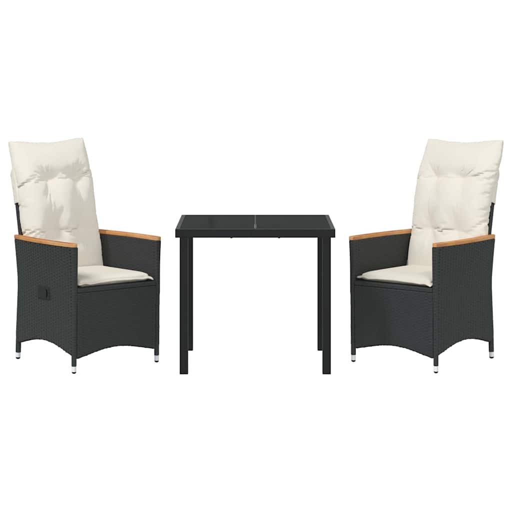 Garden Dining Set 3 pcs Black Poly Rattan