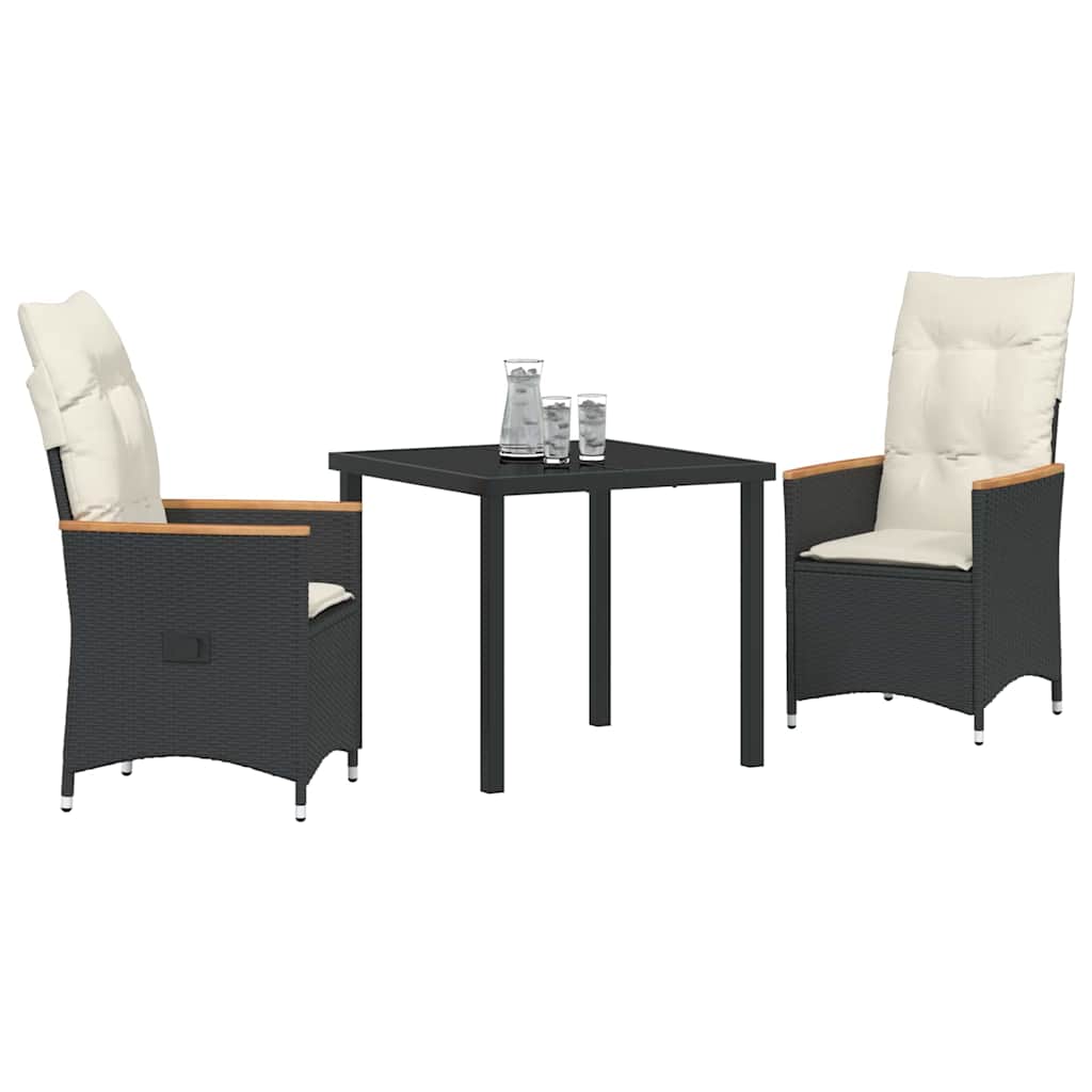 Garden Dining Set 3 pcs Black Poly Rattan