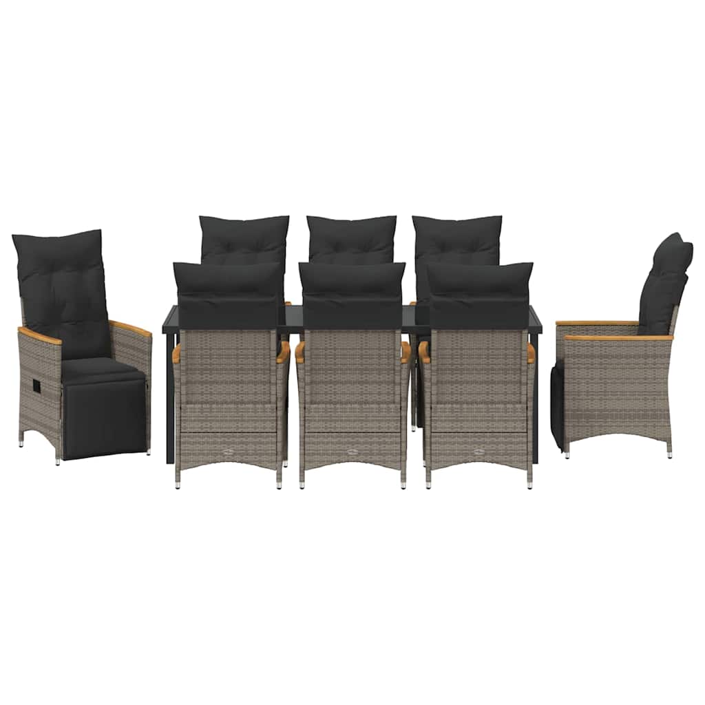 Garden Dining Set with Cushion 9 pcs Grey Poly Rattan
