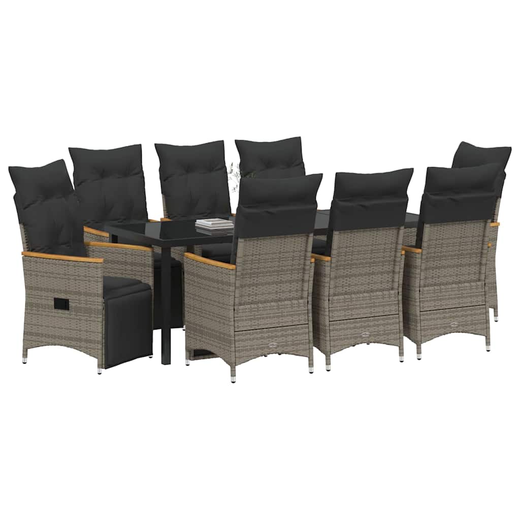 Garden Dining Set with Cushion 9 pcs Grey Poly Rattan