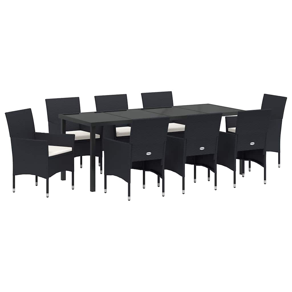 Garden Dining Set with Cushion 9 pcs Black Poly Rattan