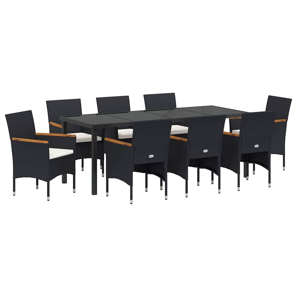 Garden Dining Set with Cushion 9 pcs Black Poly Rattan