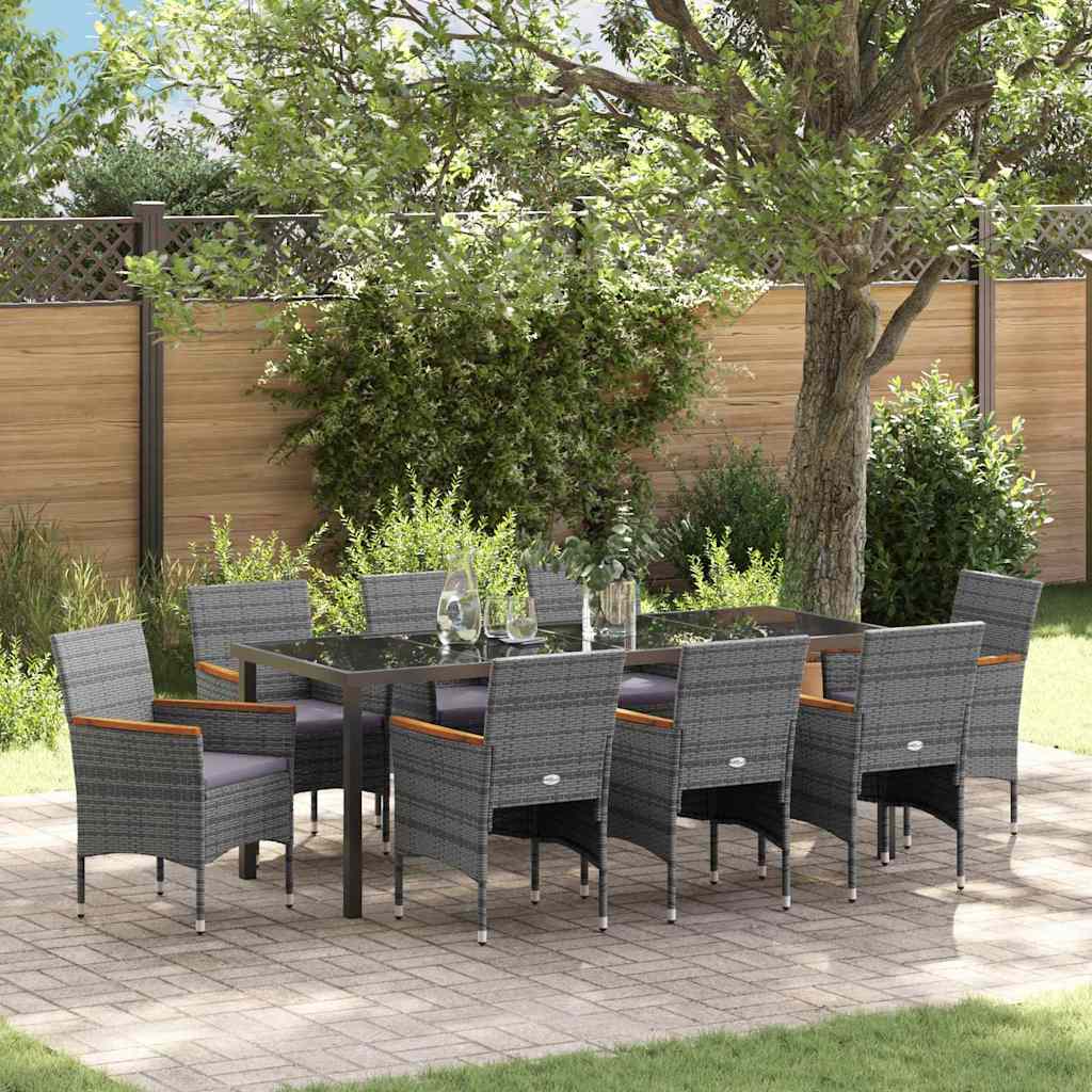 Garden Dining Set 9 pcs Grey Poly Rattan