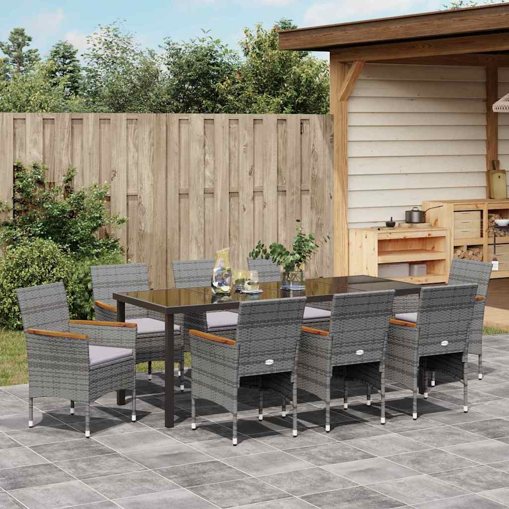 Garden Dining Set 9 pcs Grey Poly Rattan