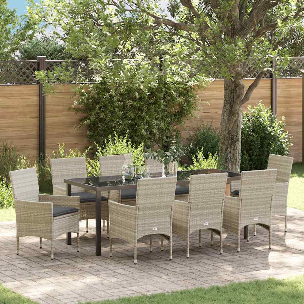 Garden Dining Set with Cushion 9 pcs Light Grey Poly Rattan