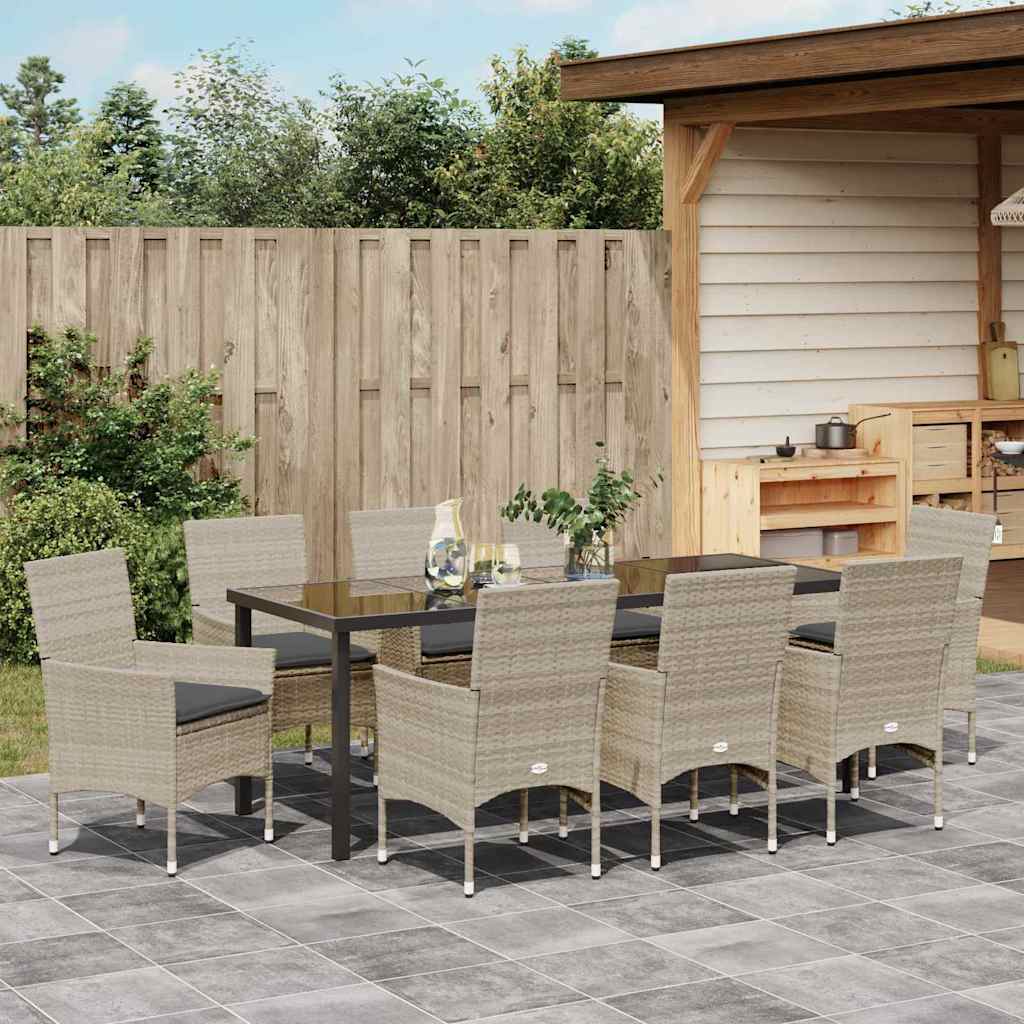 Garden Dining Set with Cushion 9 pcs Light Grey Poly Rattan
