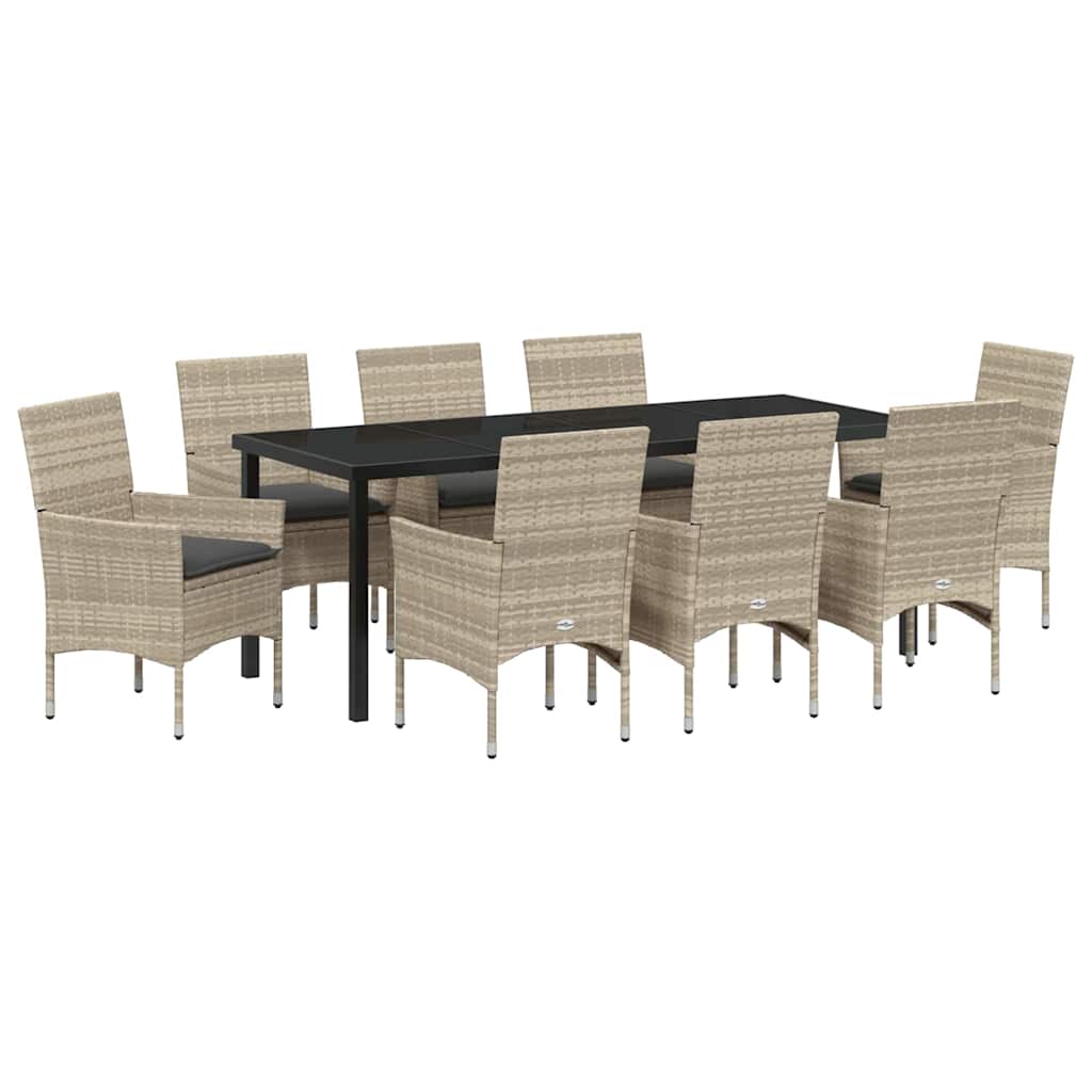 Garden Dining Set with Cushion 9 pcs Light Grey Poly Rattan