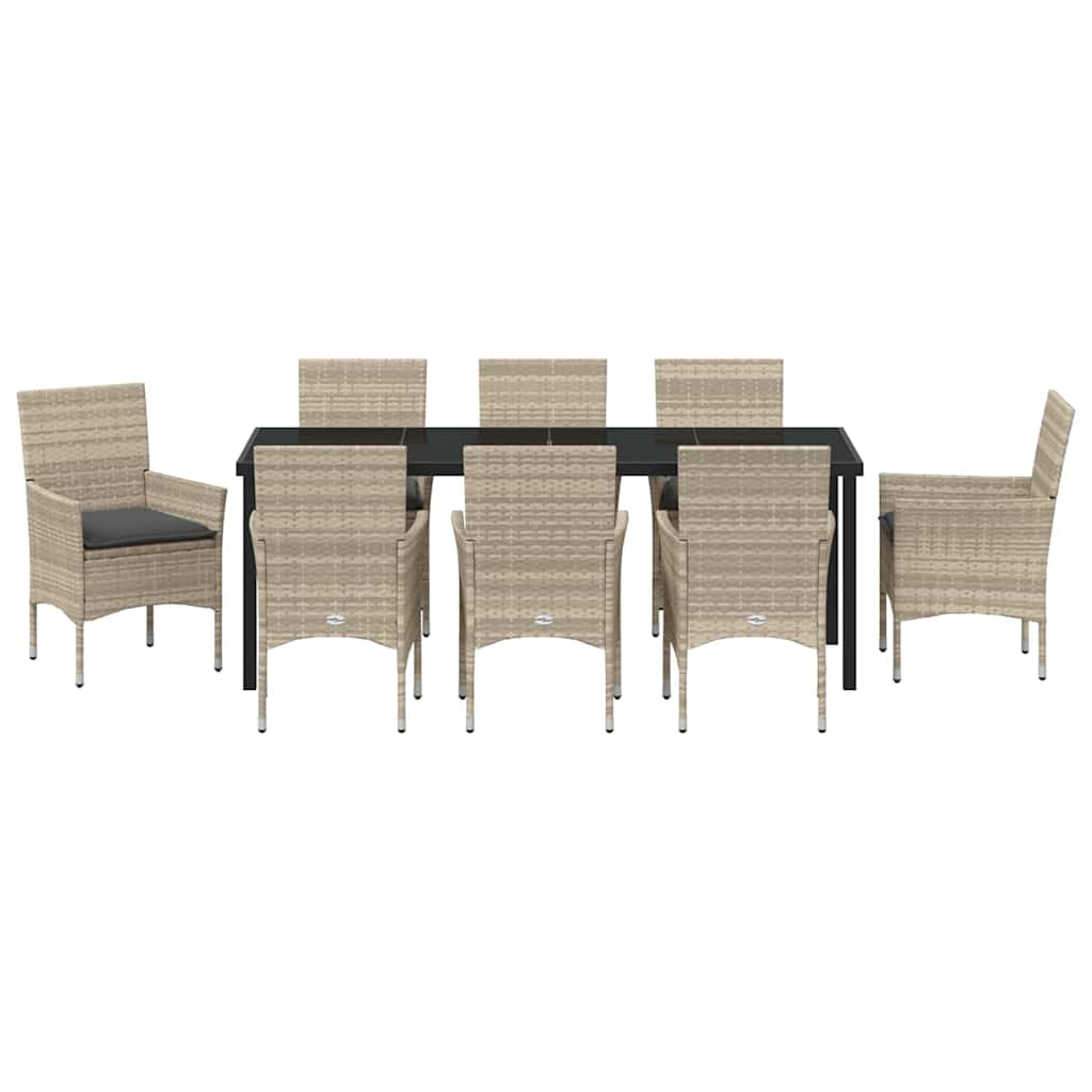 Garden Dining Set with Cushion 9 pcs Light Grey Poly Rattan