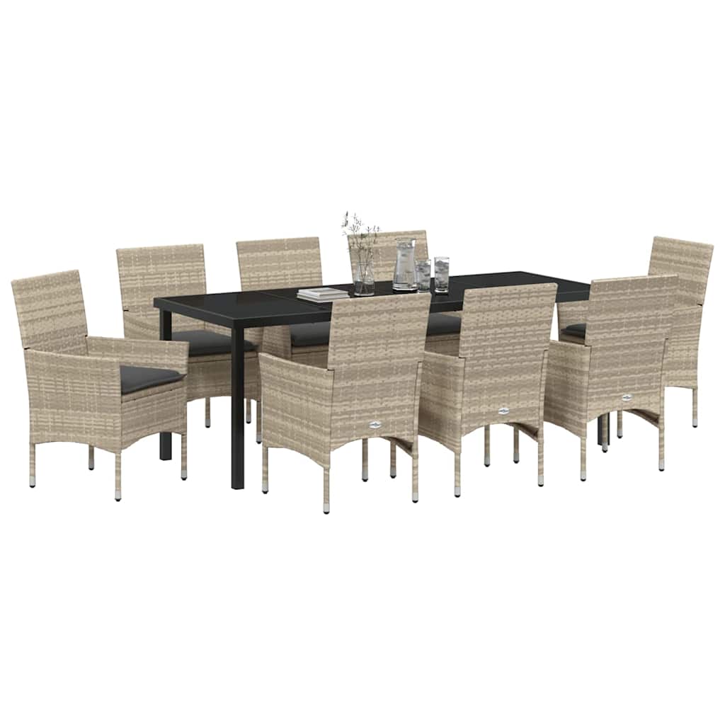 Garden Dining Set with Cushion 9 pcs Light Grey Poly Rattan