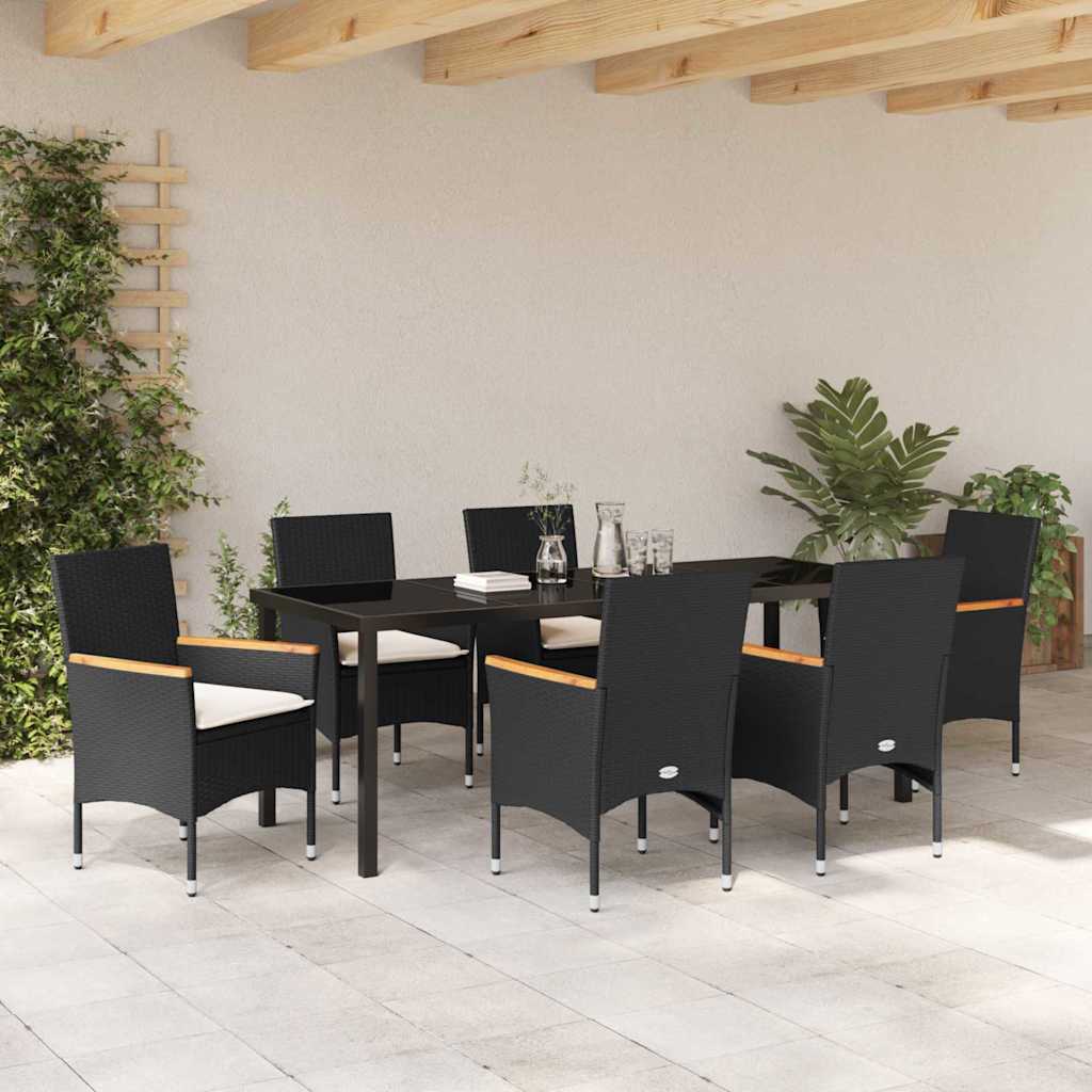 Garden Dining Set with Cushion 7 pcs Black Poly Rattan
