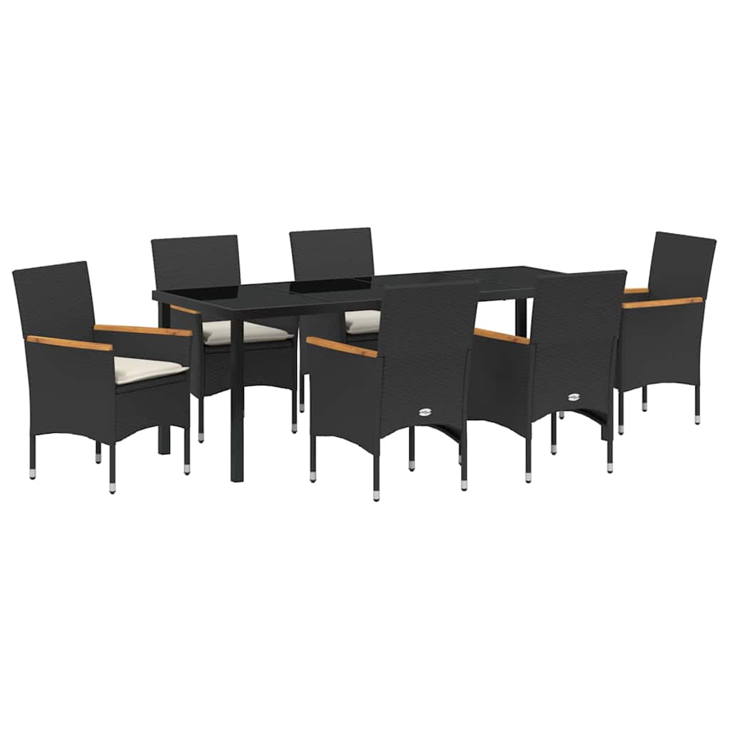 Garden Dining Set with Cushion 7 pcs Black Poly Rattan