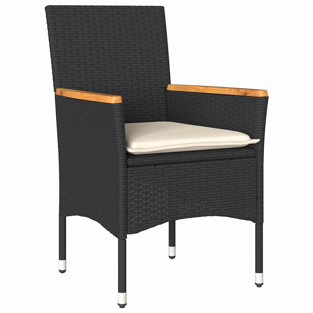 Garden Dining Set with Cushion 7 pcs Black Poly Rattan