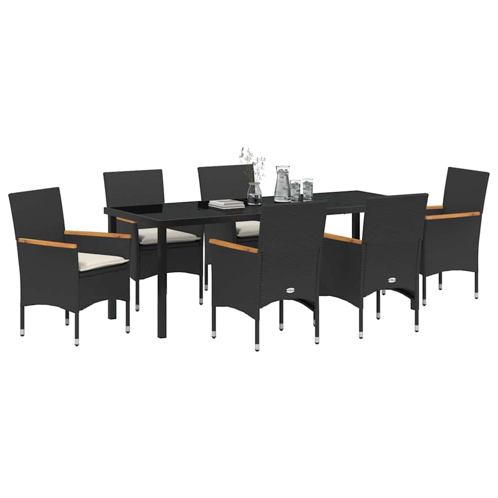 Garden Dining Set with Cushion 7 pcs Black Poly Rattan
