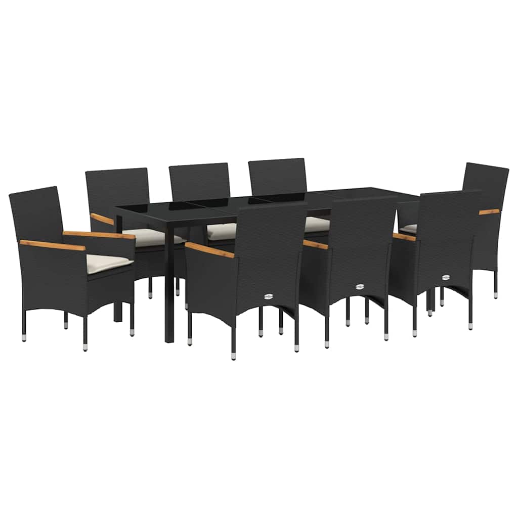 Garden Dining Set with Cushion 9 pcs Black Poly Rattan