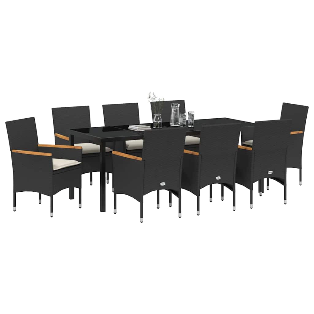 Garden Dining Set with Cushion 9 pcs Black Poly Rattan