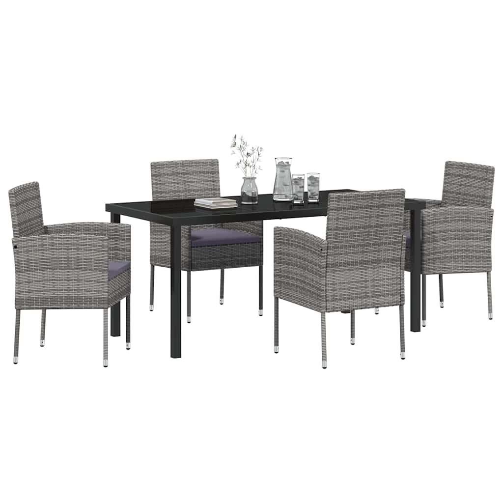 Garden Dining Set 5 pcs Grey Poly Rattan
