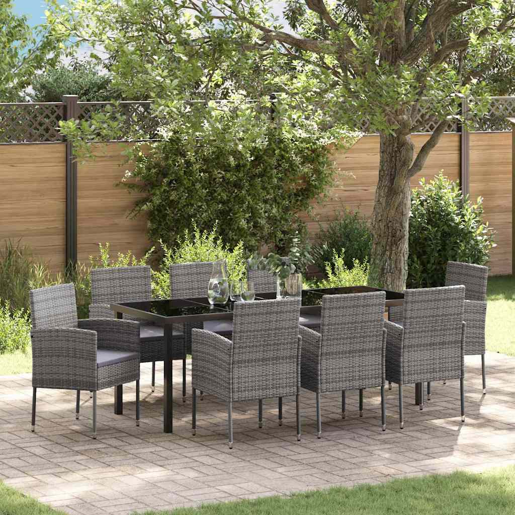 Garden Dining Set 9 pcs Grey Poly Rattan