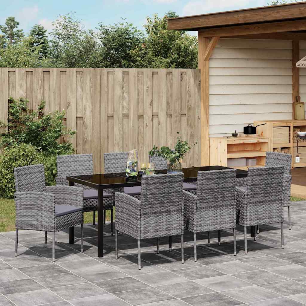 Garden Dining Set 9 pcs Grey Poly Rattan