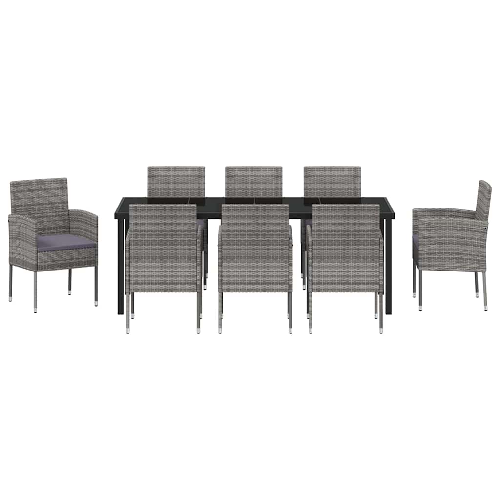 Garden Dining Set 9 pcs Grey Poly Rattan