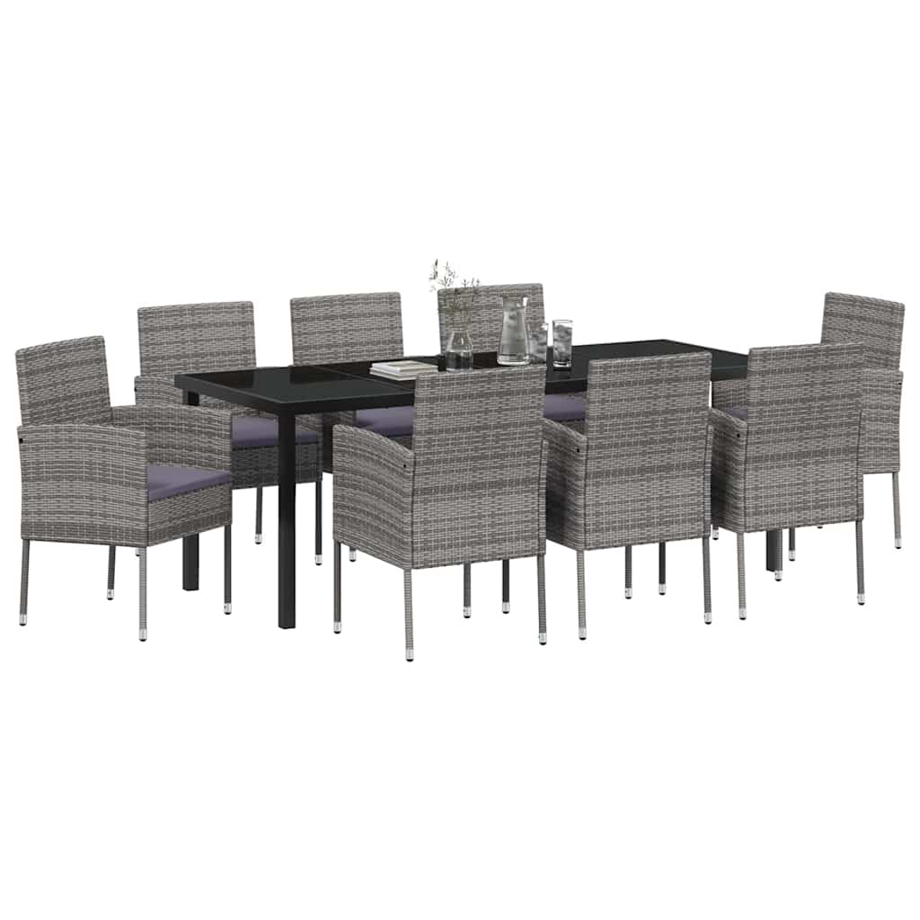 Garden Dining Set 9 pcs Grey Poly Rattan
