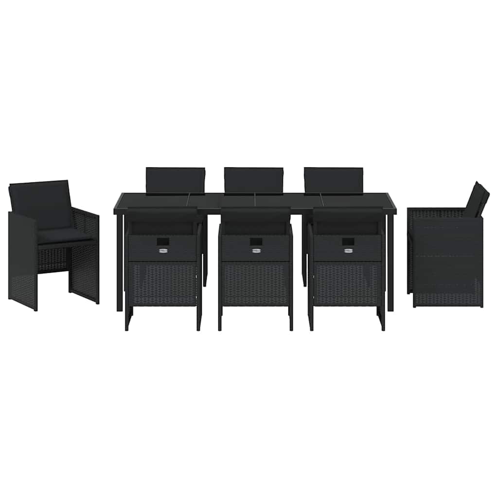 Garden Dining Set with Cushion 9 pcs Black Poly Rattan