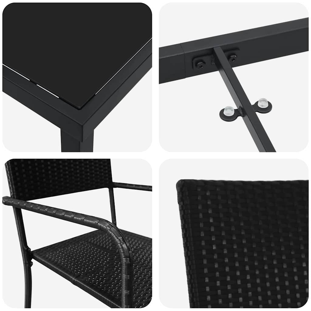 Garden Dining Set 3 pcs Black Poly Rattan