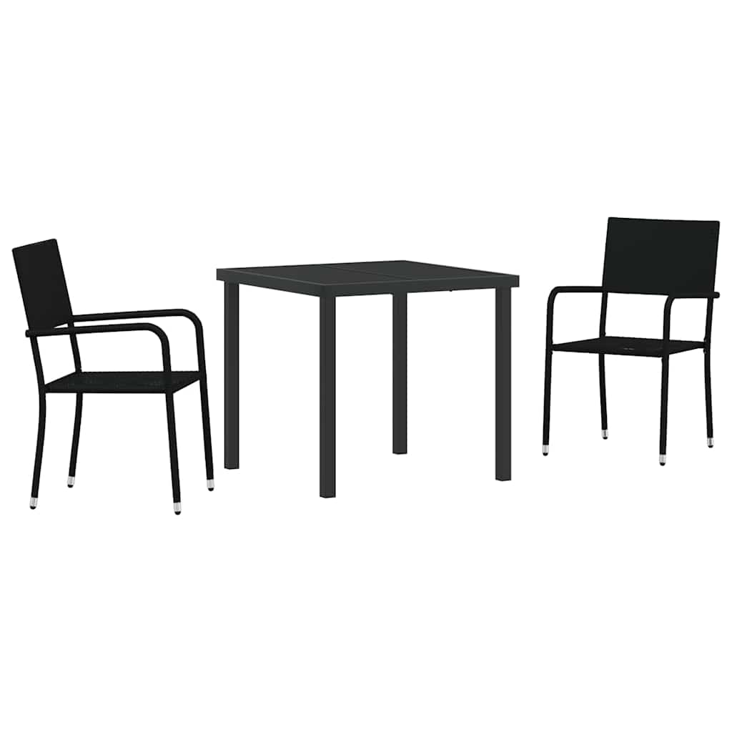 Garden Dining Set 3 pcs Black Poly Rattan