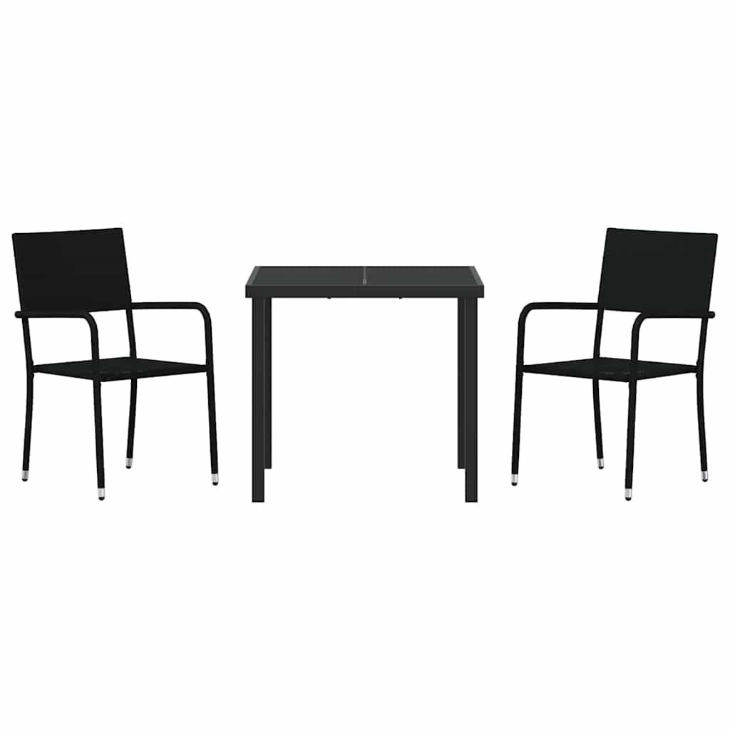 Garden Dining Set 3 pcs Black Poly Rattan
