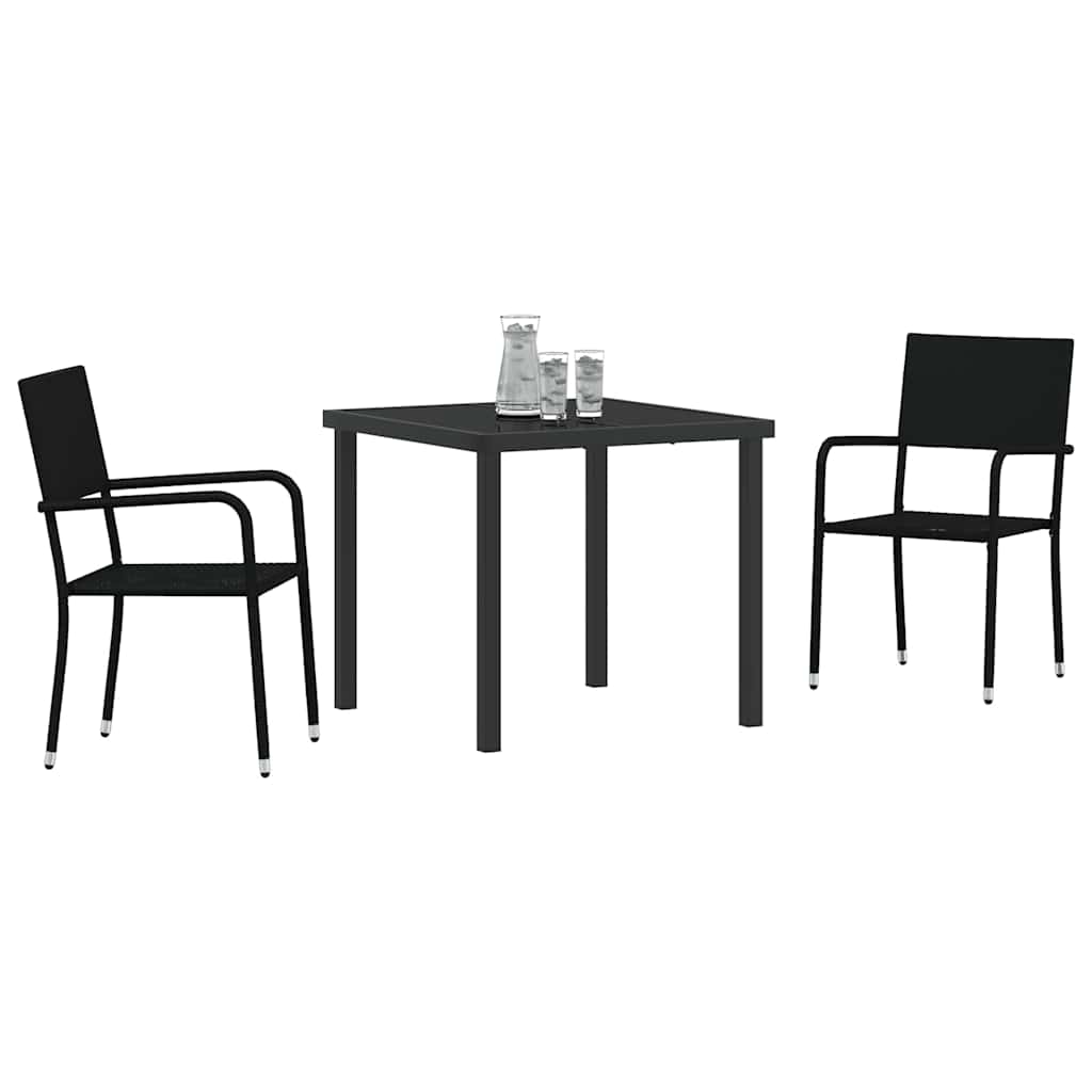 Garden Dining Set 3 pcs Black Poly Rattan