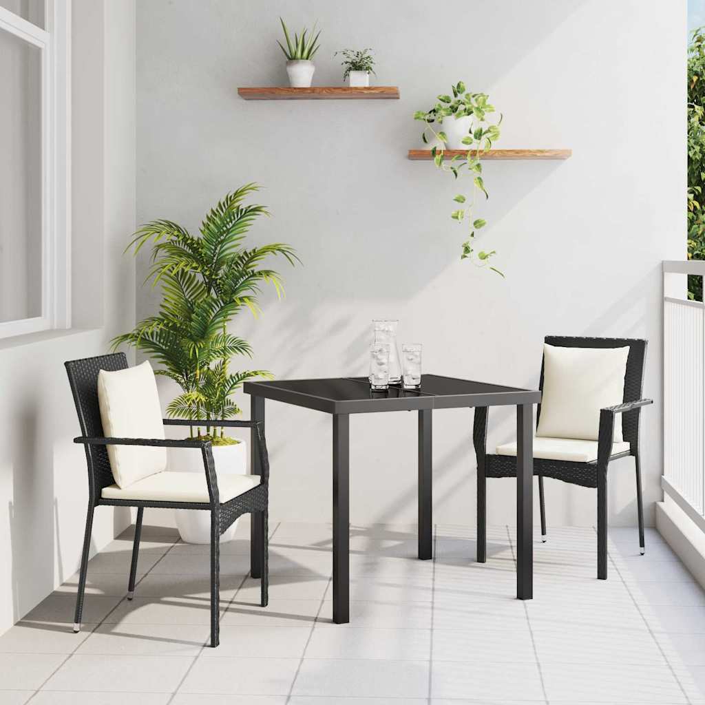 Garden Dining Set with Cushion 3 pcs Black Poly Rattan