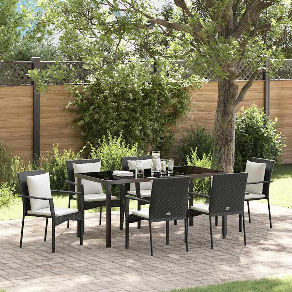 Garden Dining Set with Cushion 7 pcs Black Poly Rattan