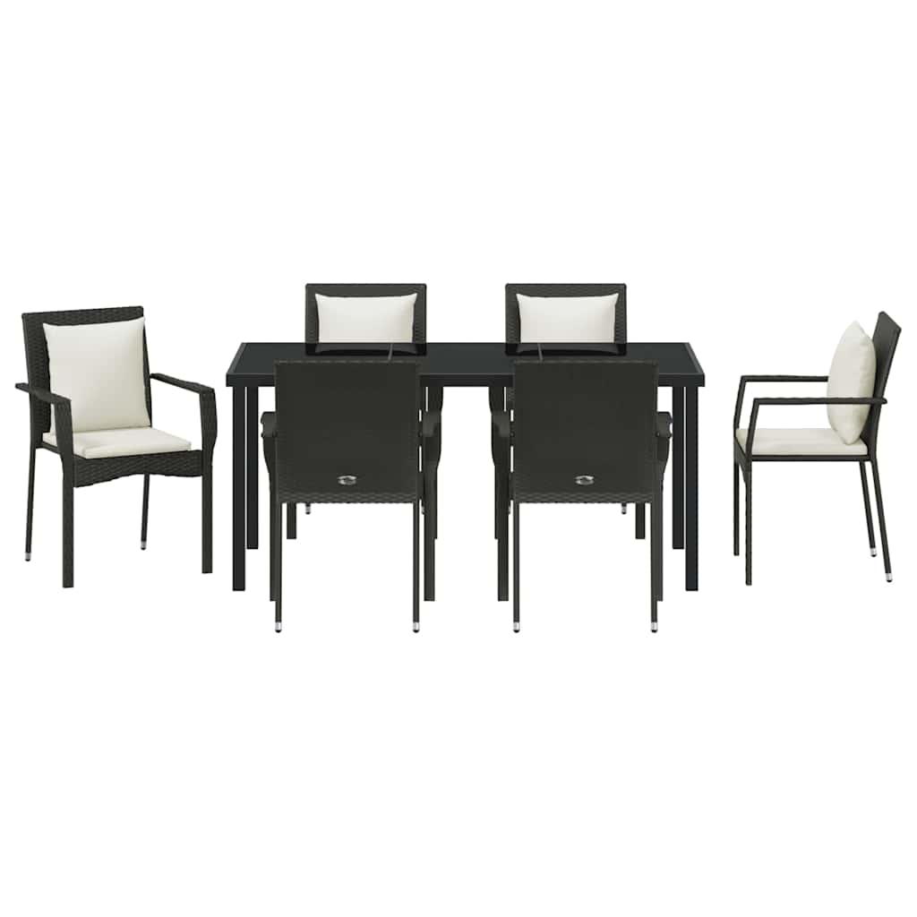 Garden Dining Set with Cushion 7 pcs Black Poly Rattan