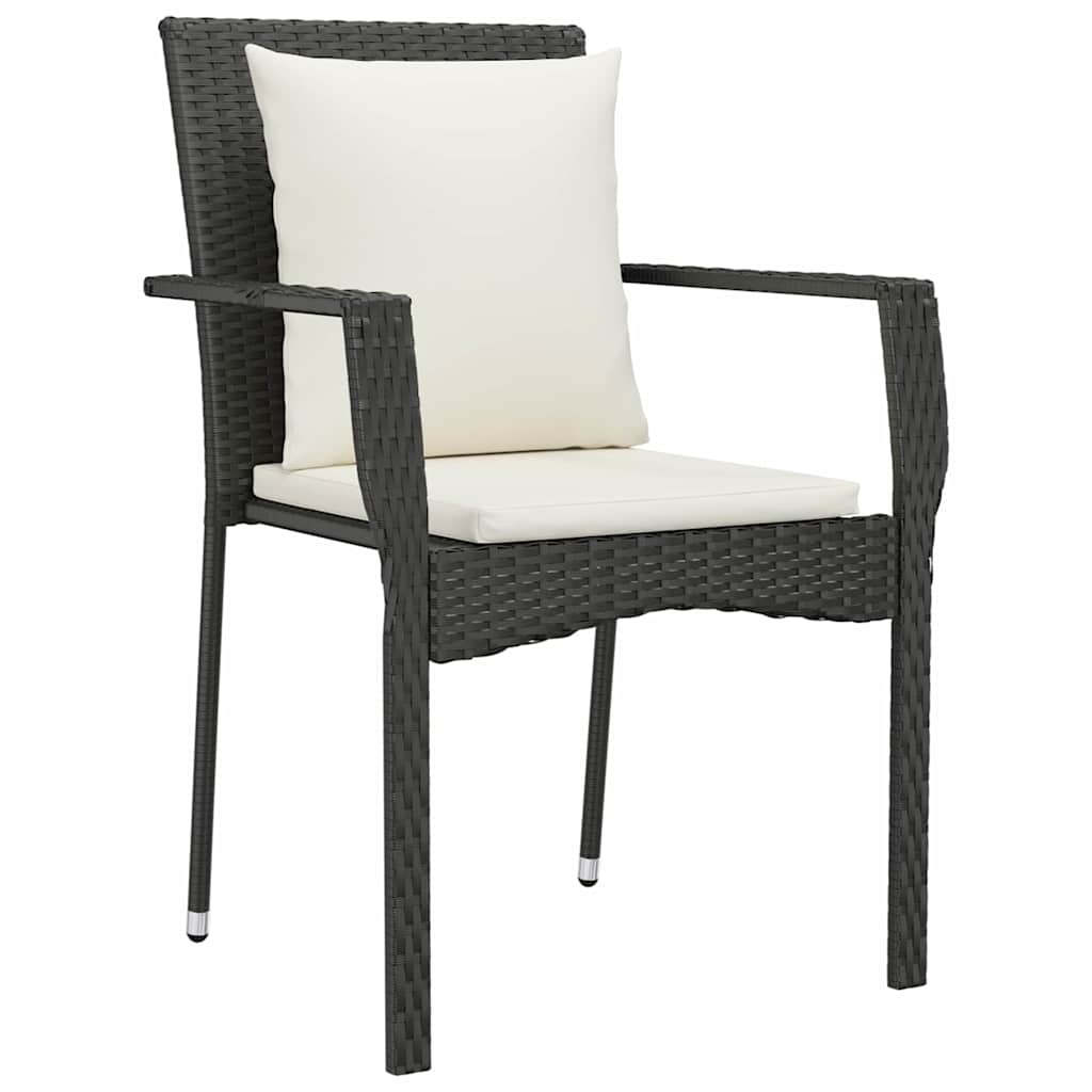 Garden Dining Set with Cushion 9 pcs Black Poly Rattan