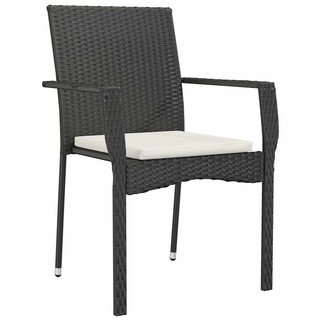 Garden Dining Set with Cushion 3 pcs Black Poly Rattan