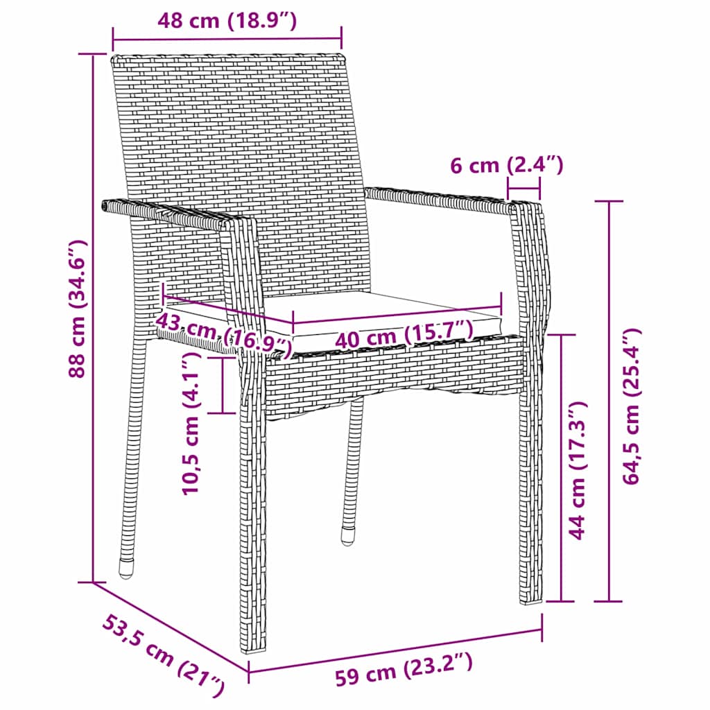 Garden Dining Set with Cushion 3 pcs Black Poly Rattan