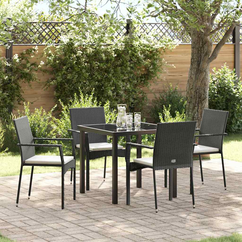 Garden Dining Set with Cushion 5 pcs Black Poly Rattan
