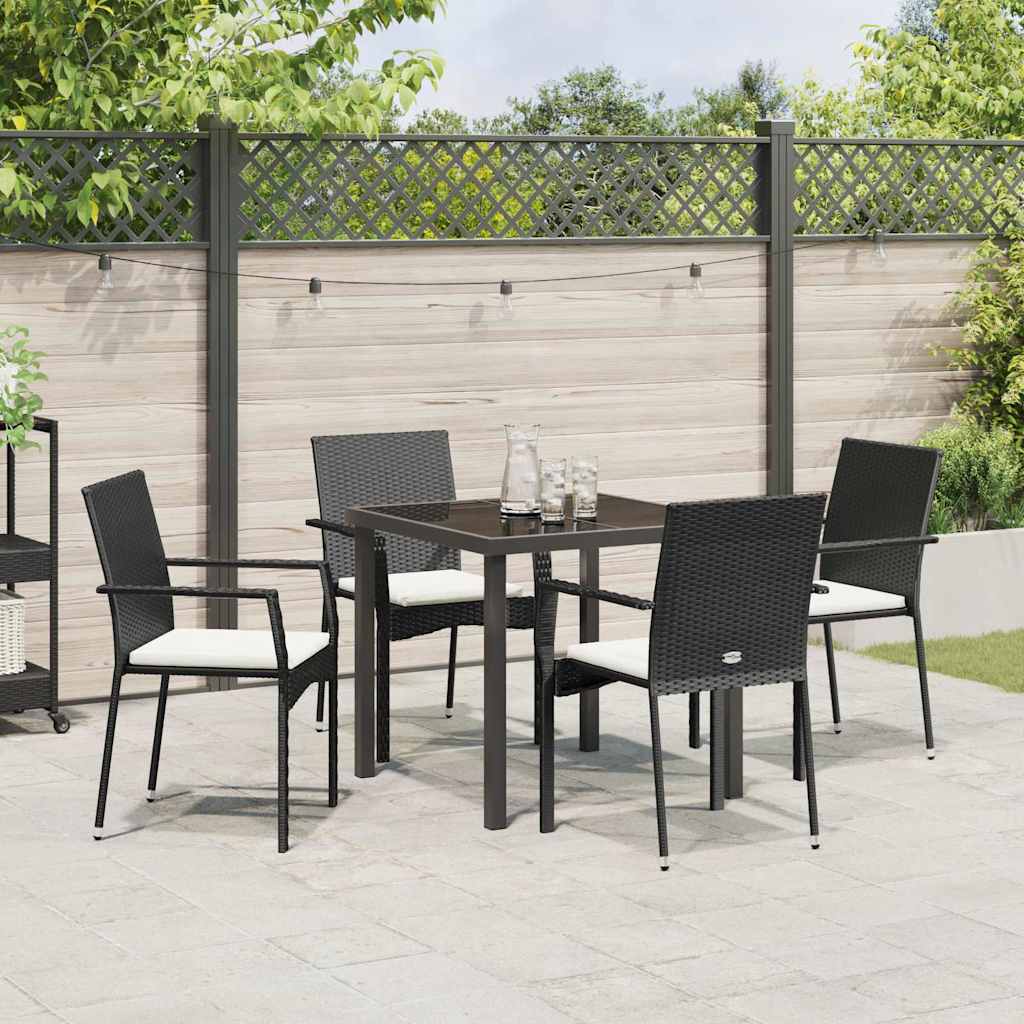 Garden Dining Set with Cushion 5 pcs Black Poly Rattan