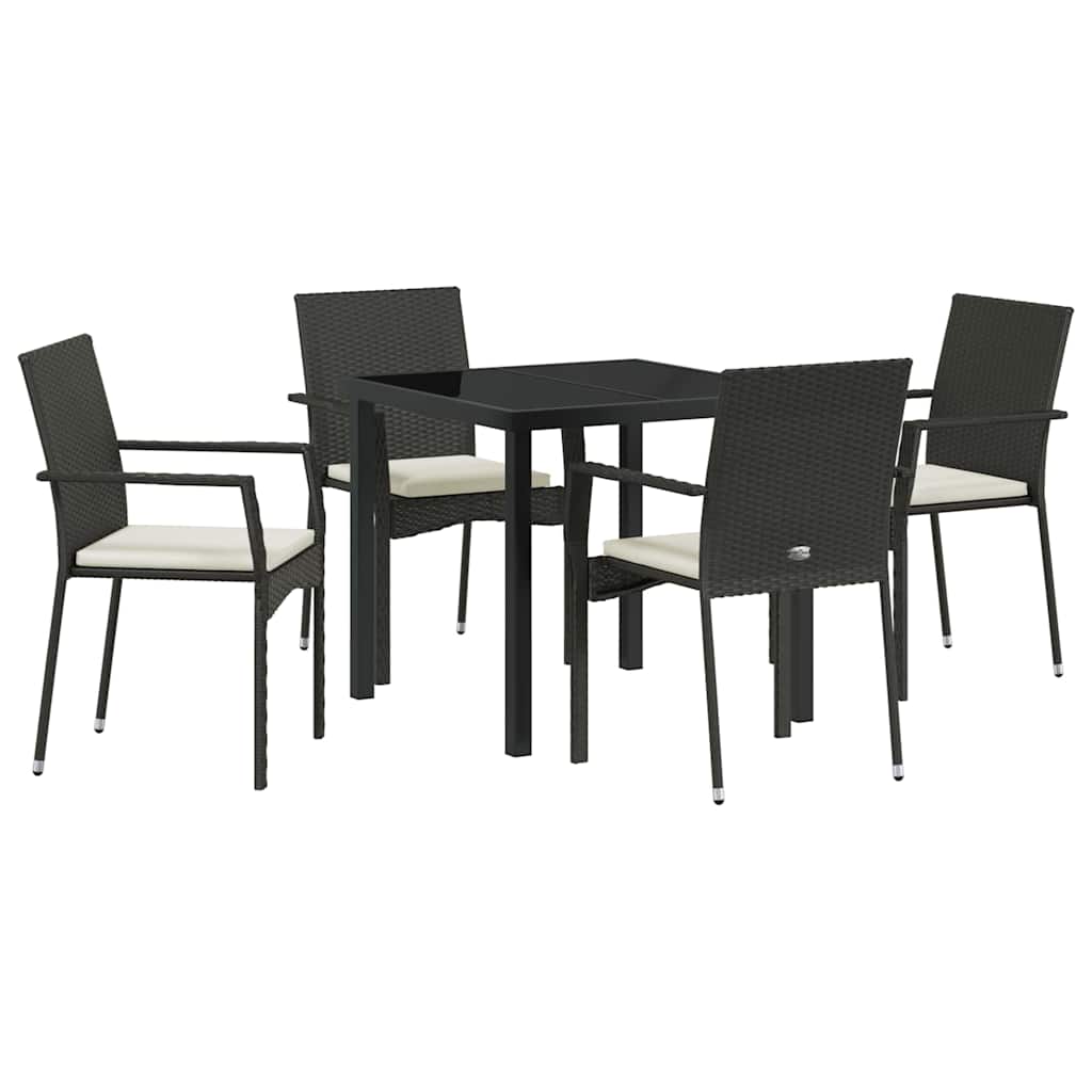 Garden Dining Set with Cushion 5 pcs Black Poly Rattan