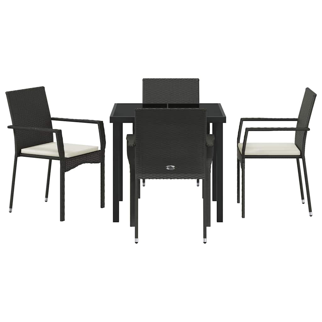 Garden Dining Set with Cushion 5 pcs Black Poly Rattan