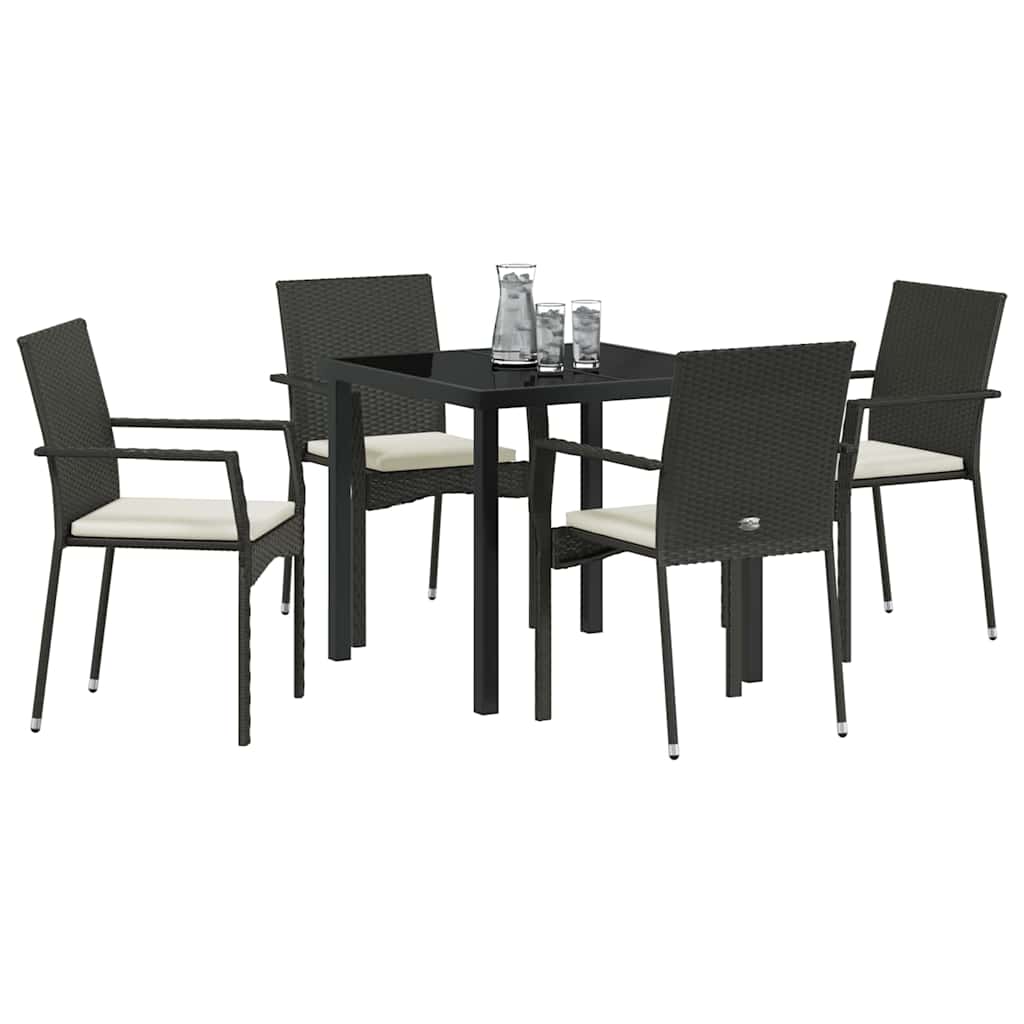 Garden Dining Set with Cushion 5 pcs Black Poly Rattan