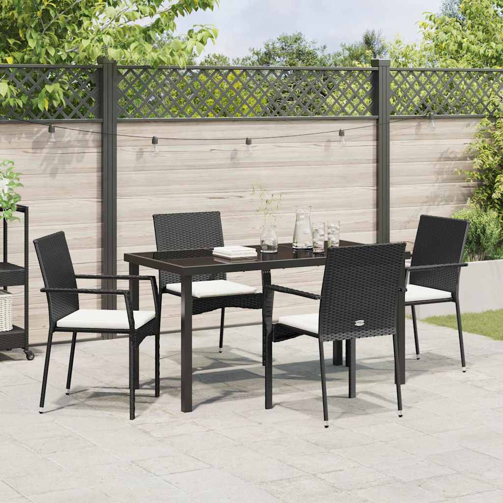 Garden Dining Set with Cushion 5 pcs Black Poly Rattan