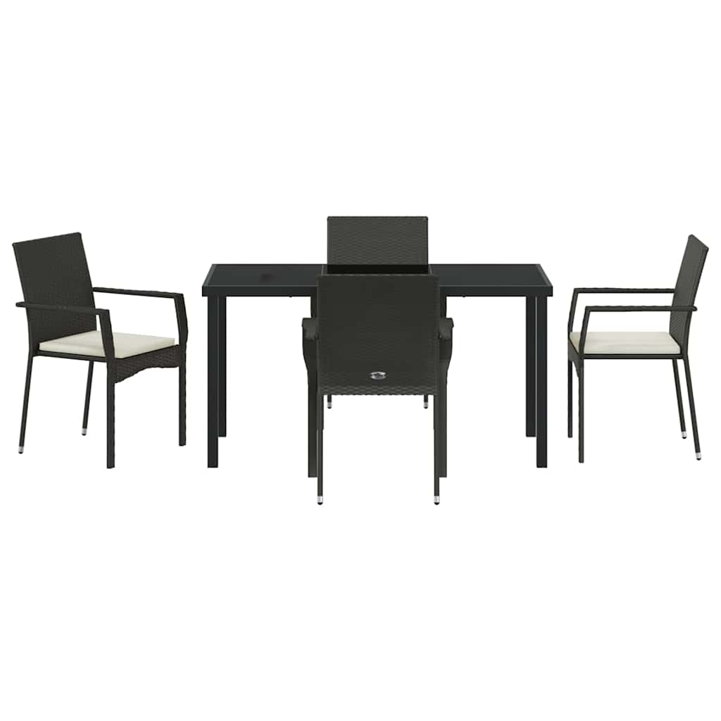 Garden Dining Set with Cushion 5 pcs Black Poly Rattan
